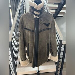 Brand new Men's real fur Aviator Jacket with Shearling Trim